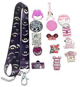 Cheshire Cat Themed Starter Lanyard Set w/ 5 Disney Park Trading Pins ~Brand NEW