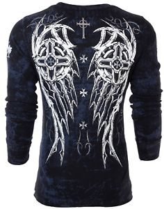 ARCHAIC by AFFLICTION Mens LONG SLEEVE THERMAL Shirt SPIKE WINGS Biker UFC $58