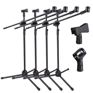 4pcs Microphone Boom Stand Dual Mic Clip Folding Arm Tripod Height Adjust Holder