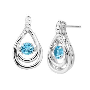 Natural Blue Topaz & Created White Sapphire Floater Earrings in Sterling Silver