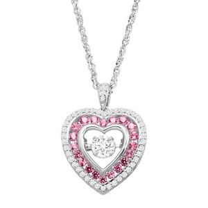 Created Pink & White Sapphire Floater Heart Pendant in Sterling Silver