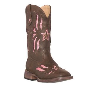 Children Western Kids Cowboy Boot | Star Glitter Brown Square Toe for Girls by S