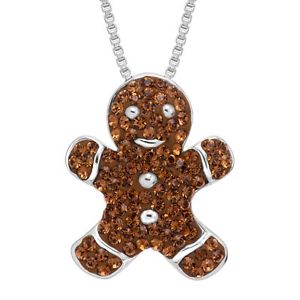 Crystaluxe Gingerbread Man Cookie Pendant with Swarovski Crystals Sterling Siver