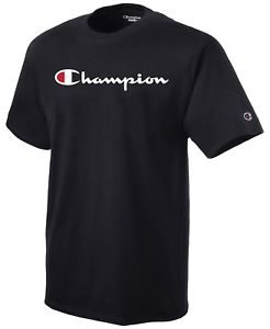 CHAMPION Mens T-Shirt SCRIPT LOGO Regular Fit BLACK Streetwear Skate $40 NEW