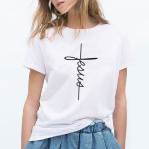 Fashion New Arrival Women T Shirts Summer Short Sleeve Jesus T-shirt Christian Cross Printing Tops Female Tee Shirt Plus Size