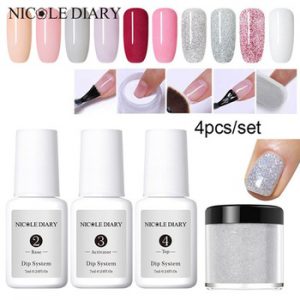 4Pcs/Set Dipping System Nail Kit Nail Art Dip Powder With Dip Base Activator Liquid Gel Nail Color Natural Dry Without Lamp Nail