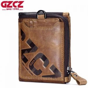 GZCZ Genuine Leather Men Wallet Fashion Coin Purse Card Holder Small Wallet Men Portomonee Male Clutch Zipper Clamp For Money