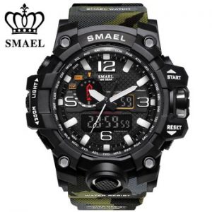 SMAEL Brand Sports Watches Men Dual Time Camouflage Military Watch Men Army LED Digital Wristwatch 50M Waterproof Men's Clock