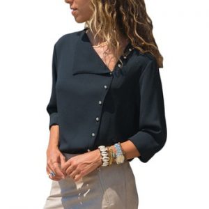 Chiffon Blouse 2018 Fashion Long Sleeve Women Blouses and Tops Skew Collar Solid Office Shirt Casual Tops Blusas Chemise Femme