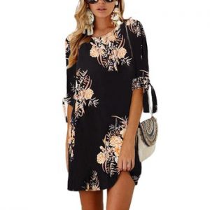 2018 Women Summer Dress Boho Style Floral Print Chiffon Beach Dress Tunic Sundress Loose Mini Party Dress Vestidos Plus Size 5XL