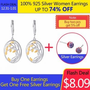 SA SILVERAGE 925 Sterling Silver Tree of Life Drop Earrings for Woman 925 Silver Long Women Earrings Yellow Gold Color Brincos