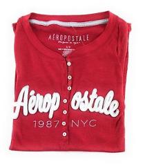 AEROPOSTALE WOMENS LONG SLEEVE HENLEY T-SHIRT BUTTONS APPLIQUE EMBROIDERED LOGO