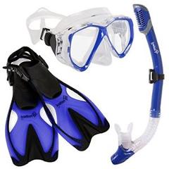 Diving Gear - Snorkel Mask & Fins Set – Includes Double Lens Snorkel Mask; Snork