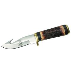 8.5" Bone Fixed Blade Survival Hunting Gut Hook Dagger Knife w/ Leather Sheath