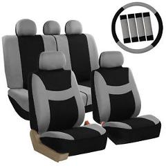 Car Seat Covers for Auto Full Set Gray w/Steering Wheel/Belt Pad/5Headrest