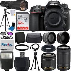 Nikon D7500 DSLR Camera 9 Lens 18-55 VR + 70-300 VR + 500MM + 32GB Top Value Kit