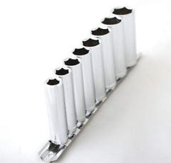 9pc Deep Well Socket Set Chrome 1/4" 3/8 or 1/2 Drive METRIC or SAE On Snap Rail