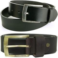 Alpine Swiss Men’s Leather Belt Slim 1 1/4” Casual Jean Dakota Signature Buckle