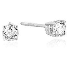 1/2 cttw Certified Natural Diamond Stud Earrings 14K White Gold (I1-I2 Clarity)