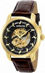 Invicta Objet d' Art 22634 Men's Round Skeleton Automatic Brown Leather Watch