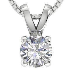 I1 H Round Diamond Solitaire Pendant Necklace 0.70Ct Four Prong 14Kt White Gold