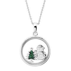 Snowman & Christmas Tree Holiday Shaker Pendant with Crystals in Sterling Silver