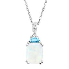 2 1/6 Natural Opal & Blue Topaz Pendant with Diamonds in Sterling Silver