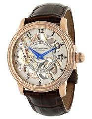 Stuhrling Men's 228 Skeleton 16k rose gold Hand Wind Brown Leather Dress Watch