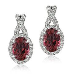 925 Sterling Silver 3ct Garnet & White Topaz X and Oval Drop Earrings