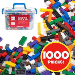 BCP 1000-Piece Kids Building Block Brick Set w/ Storage Bin - Multicolor