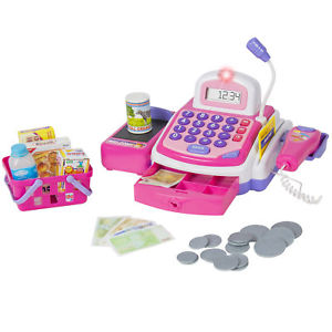BCP Pretend Play Electronic Cash Register Toy Realistic Actions & Sounds Pink