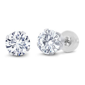 14K White Gold Earrings Forever Classic Round Created Moissanite 1.00ct DEW