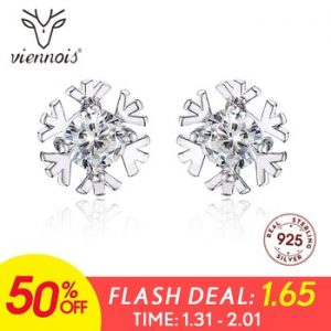 Viennois 925 Sterling Silver Glittering Snow Classic Stud Earrings For women Shiny Austrian Zircon Earrings Fashion Jewelry