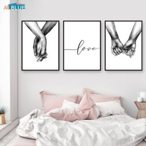 Nordic Poster Black And White Holding Hands Canvas Prints Lover Quote Wall Pictures For Living Room Abstract Minimalist Decor