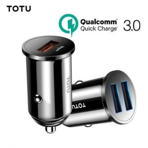 TOTU Quick Charge 3.0 USB Car Charger For iPhone xs Samsung Xiaomi Mini Dual USB Fast Car Charging Mobile Phone Charger Adapter