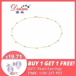 DAIMI 925 Sterling Silver Tin Cup Necklaces & Shiny Natural Freshwater Pearl Choker Best NEW YEAR Gift For Woman