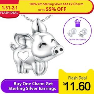 Strollgirl Unique Charms gorgeous Pig flying Pendant Necklace New Arrival 925 Sterling Silver jewelry Animal for Women Girl gift