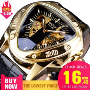 Winner Steampunk Fashion Triangle Golden Skeleton Movement Mysterious Men Automatic Mechanical Wrist Watches Top Brand Luxury