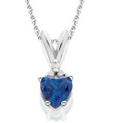 1/2ct Diamond & Blue Sapphire Heart Pendant 14K White Gold