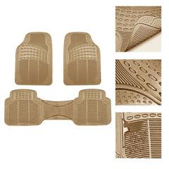 Car Floor Mats for All Weather Rubber 3pc Set Tactical Fit Heavy Duty Beige