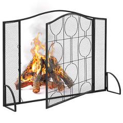 BCP Single-Panel Steel Mesh Fireplace Screen w/ Locking Door - Black