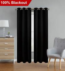 Set of 2 Panels 100% Blackout Lined Insulated Grommet Bedroom Window Curtains