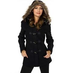 Alpine Swiss Duffy Womens Hooded Parka Fur Trim Wool Coat Toggle Button Jacket