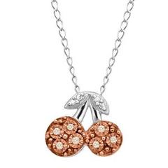 Teeny Tiny Cherry Pendant with Champagne Diamonds 14K Rose Gold-Plated Silver