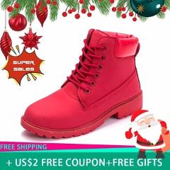 Fujin 2018 Spring Autumn Winter Boots Women Red Fashion Boots Ankle Plush Warm Women Winter Boots Shoes Waterproof Snow Boots