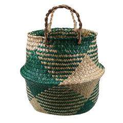 WHISM Foldable Handmade Storage Basket Folding Wicker Rattan Seagrass Belly Straw Garden Flower Pot Planter Laundry Basket