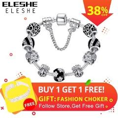 Authentic 925 Enamel Silver Crystal Beads Charms Bracelet For Women With Safety Chain Strand Bracelet Bangle Mother's Day Gift
