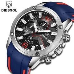 DIESSOL Men's Fashion Sports Quartz Watch Mens Watches Top Brand Luxury Rubber Band Waterproof Business Watch Relogio Masculino
