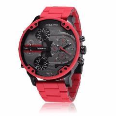 Cagarny Cool Big Quartz Watch For Men Red Silicone Steel Band Sports Wristwatch Man Military Relogio Masculino D7370 Male Clock