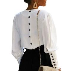 BerryGo Puff sleeve women blouse shirt Button white v neck tops spring 2019 Elegant office lady streetwear blusas women shirts
